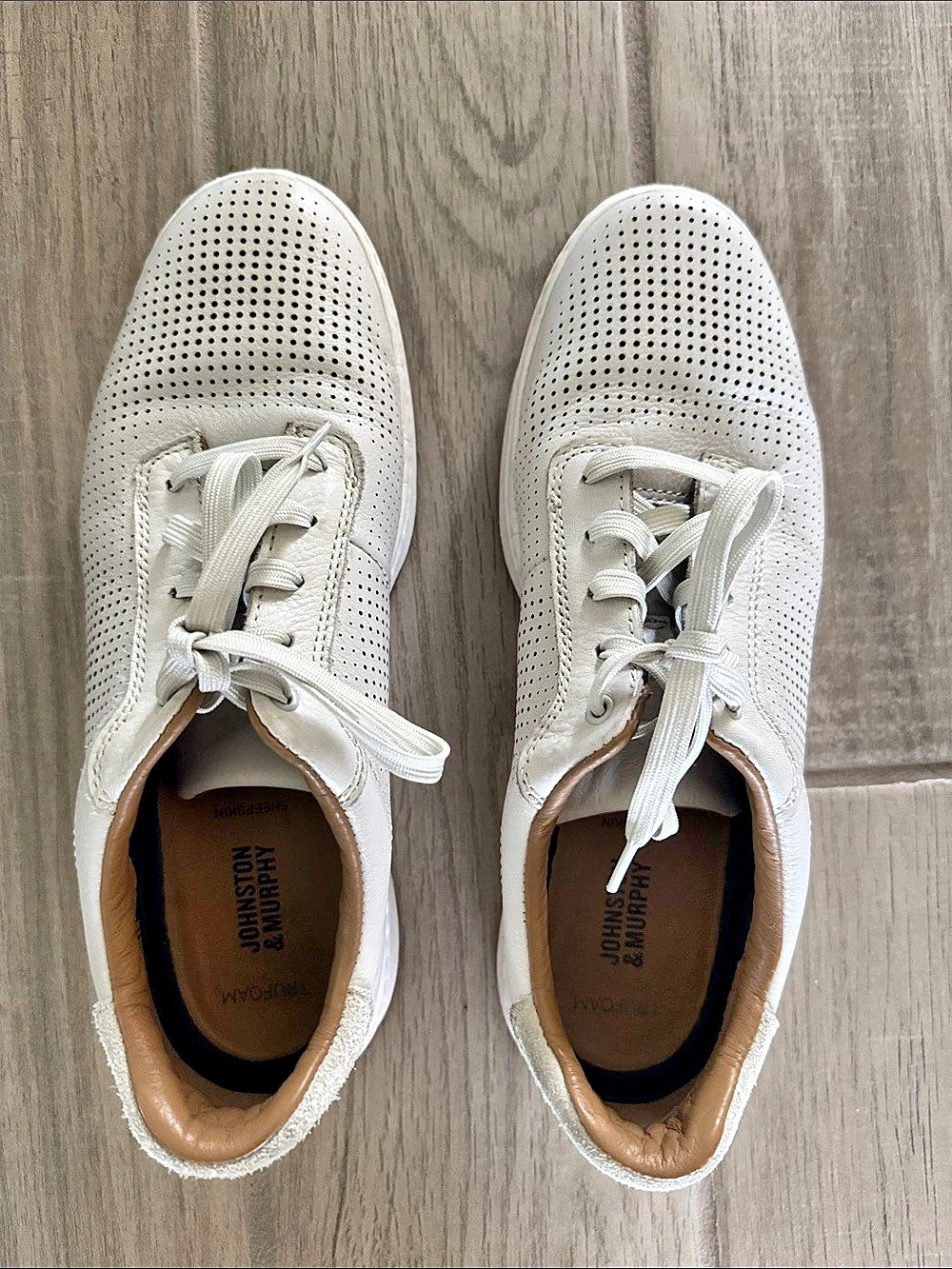 Johnston & Murphy Perforated Leather Shoes White US 9 D